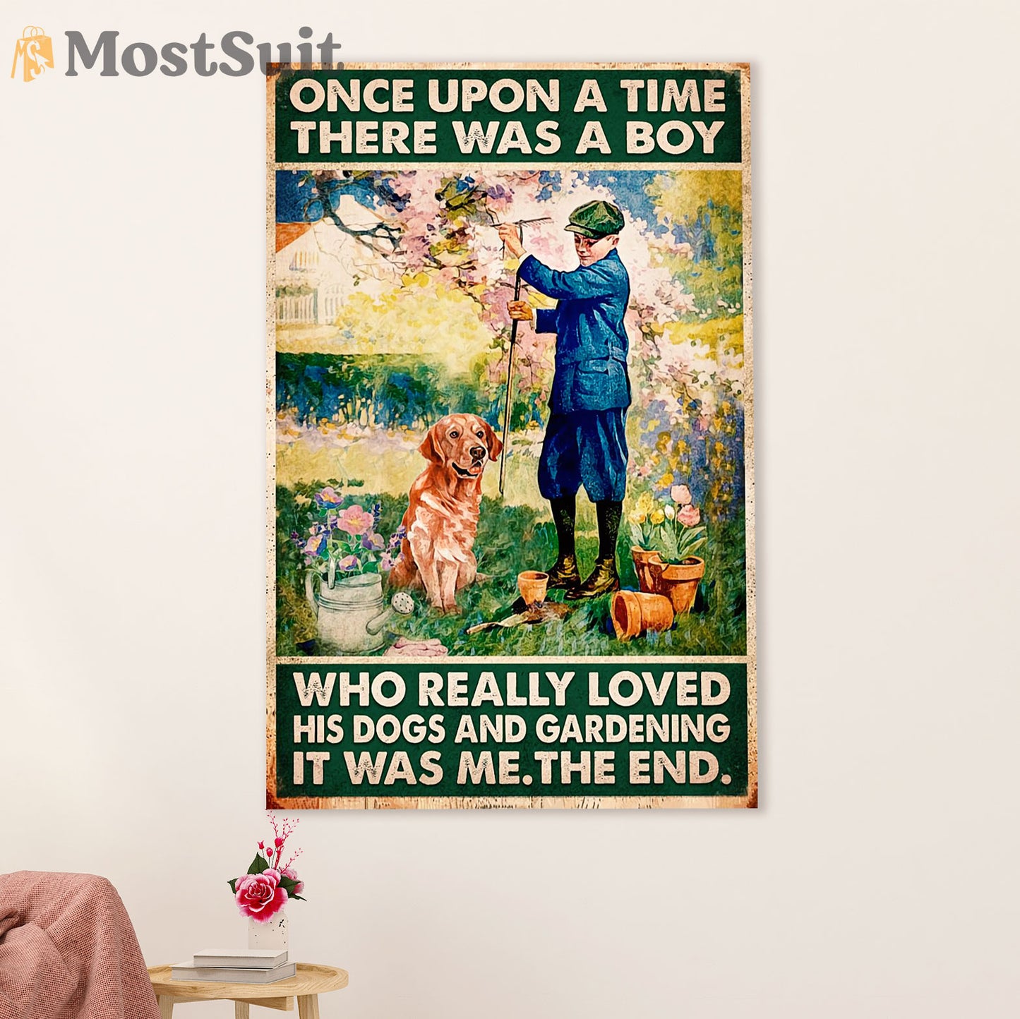 Gardening Poster Home Décor Wall Art | Boy Loves Dog & Gardening | Gift for Gardener, Plants Lover
