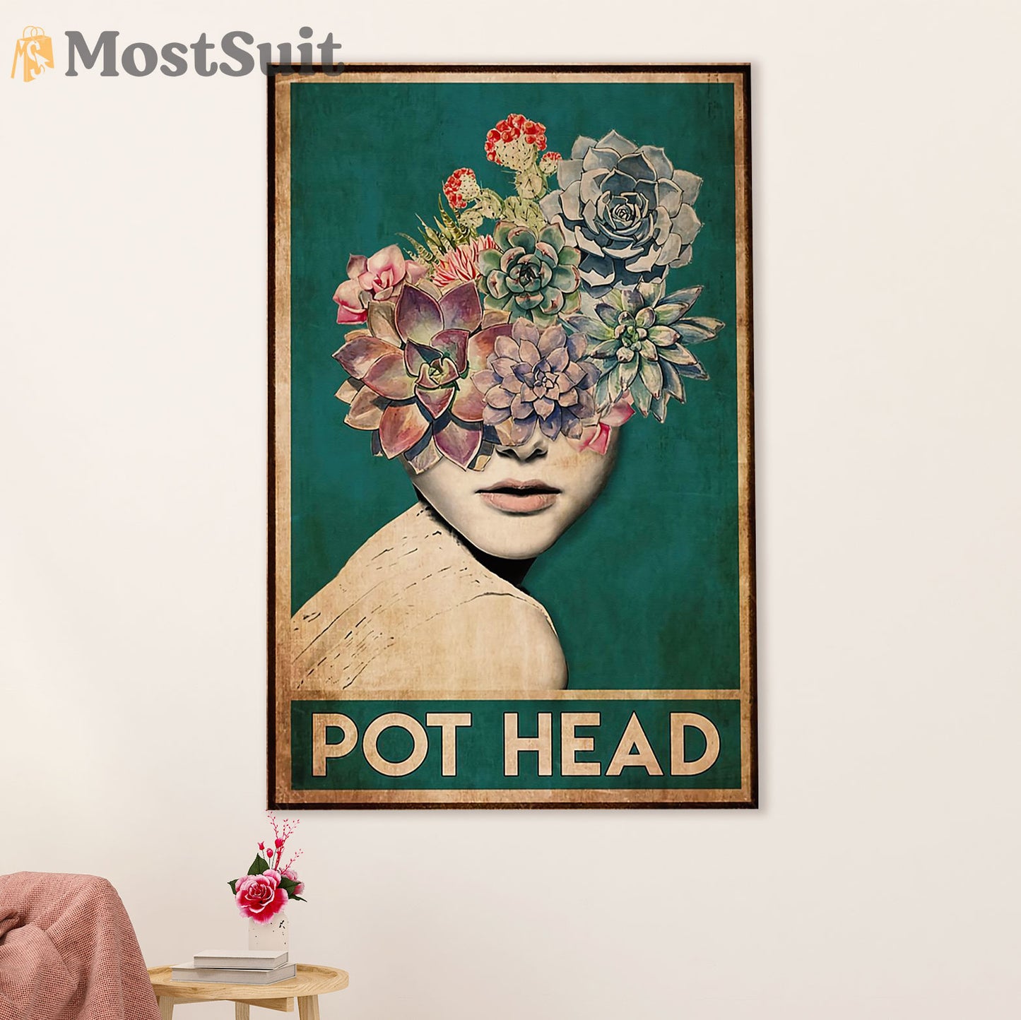 Gardening Poster Home Décor Wall Art | Girl Flowers Pot head | Gift for Gardener, Plants Lover
