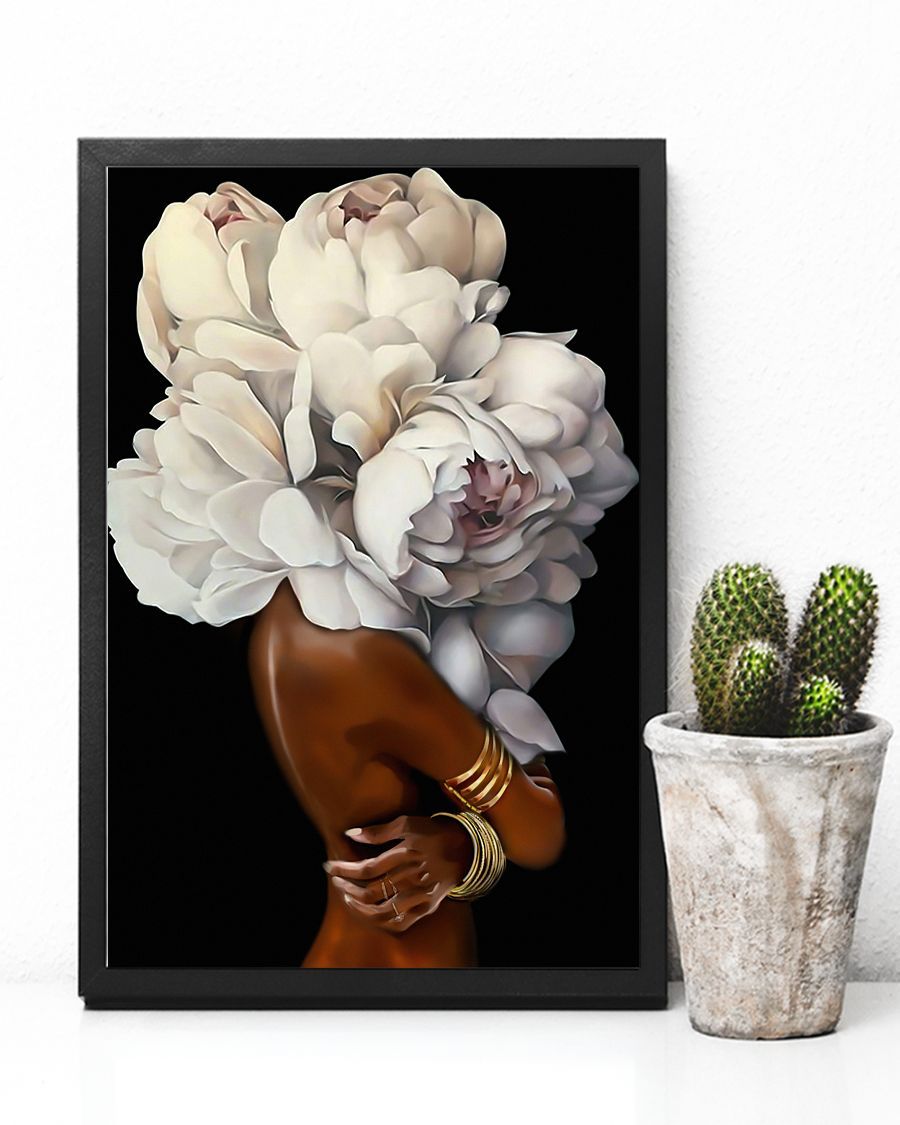 Black Girl With Beautiful White Flower Portrait Canvas & Poster Gift For Her Black Girl Friend Family Gift Birthday Gift Home Decor Wall Art