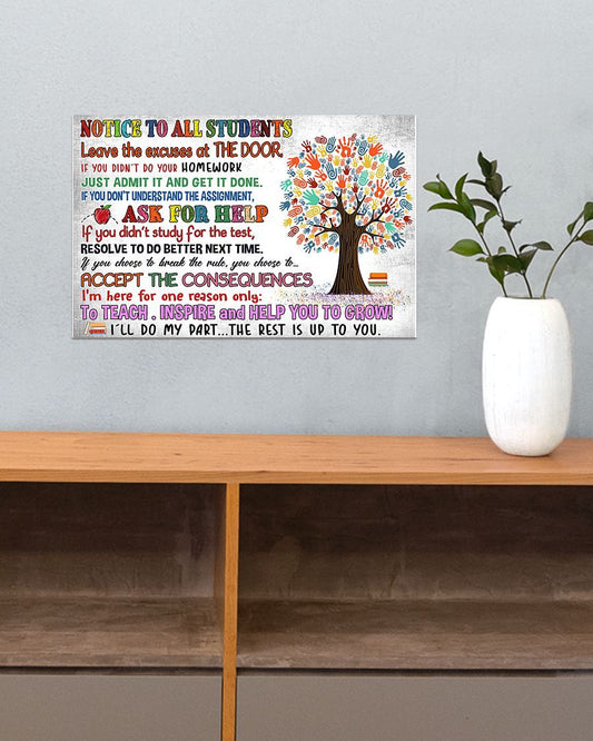 Notice To All Students Landscape Poster & Canvas Gift For Teacher Classroom Decor Home Decor Wall Art Visual Art Back To School