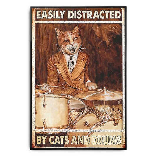 Poster Canvas Easily Distracted By Cats And Drums, Drummer Poster Gift Decor Home Decor Wall Art Visual Art