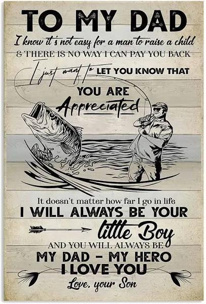 To My Dad My Dad My Hero Fishing Portrait Poster & Canvas Gift For Dad From Son Home Decor Wall Art Visual Art