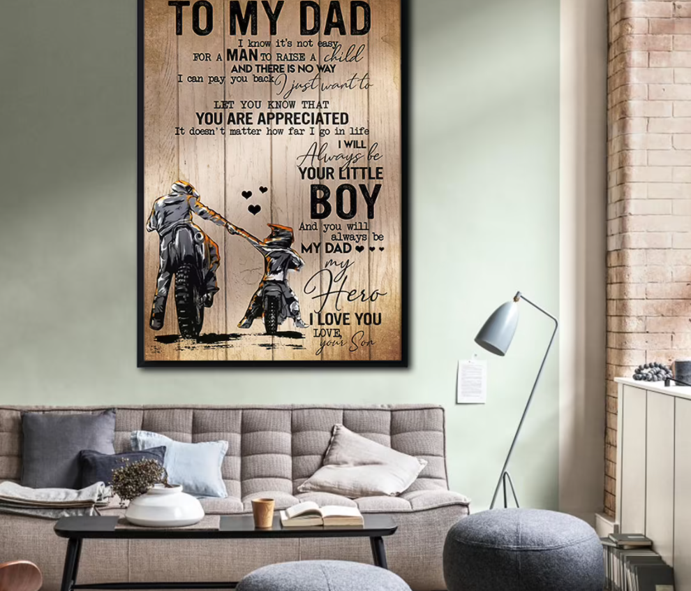 To My Dad Motorcycle, I Know It s Not Easy For A Man To Raise A Child Portrait Poster & Canvas, Love Biker Poster Gift For Son From Dad Decor Home Decor Wall Art