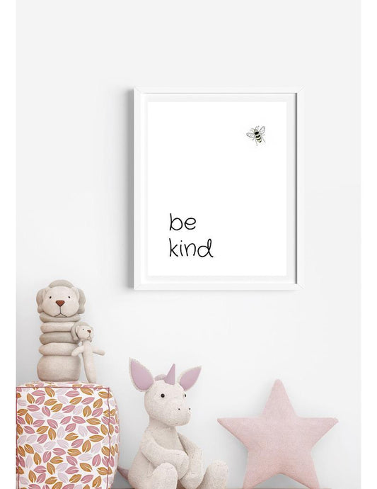 Cute Downloadable Print or Poster,Neutral Nursery or Kids room, Inspirational Saying, Be Kind, Bee, Black and White