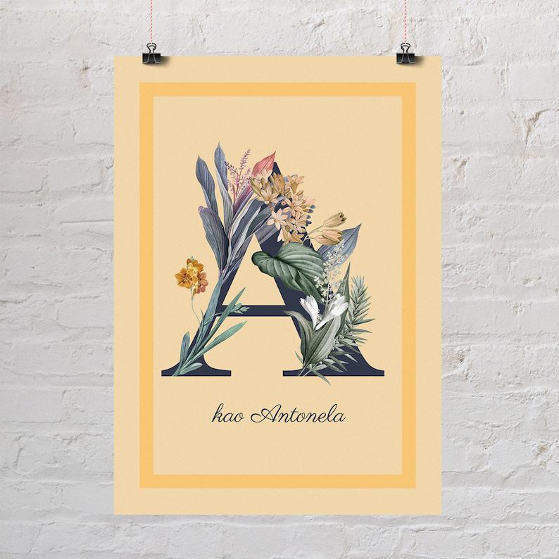 Kids Name Sunflower print poster for Nursery room, Custom Name Monogram Initial, Alphabet poster,Personalized Color Letter,Floral Room Decor