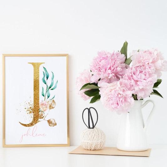 Floral Initial, Watercolor Monogram, Personalized Feminine Wall Decor, Soft Pink Aesthetic Girly Wall Art, Art Print Girl Boss,Nursery Decor