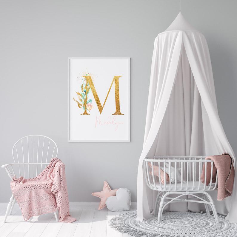 Floral Initial, Watercolor Monogram, Personalized Feminine Wall Decor, Soft Pink Aesthetic Girly Wall Art, Art Print Girl Boss,Nursery Decor