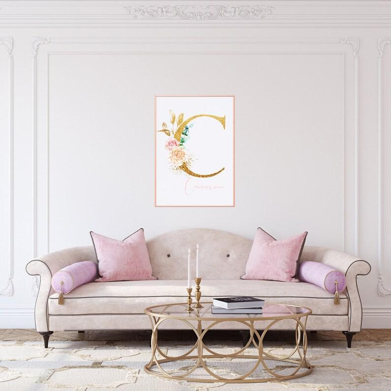 Floral Initial, Watercolor Monogram, Personalized Feminine Wall Decor, Soft Pink Aesthetic Girly Wall Art, Art Print Girl Boss,Nursery Decor