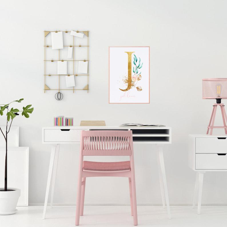Floral Initial, Watercolor Monogram, Personalized Feminine Wall Decor, Soft Pink Aesthetic Girly Wall Art, Art Print Girl Boss,Nursery Decor