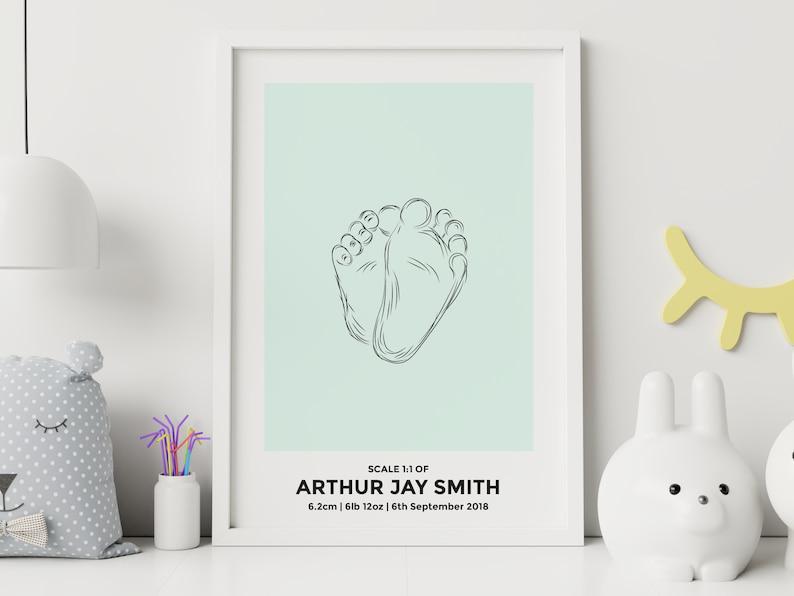 The Birth Poster In Scale 1:1 | Baby Feet Sketch | Customised Newborn Poster | Nursery Wall Art | Personalized Baby Poster | Baby Poster