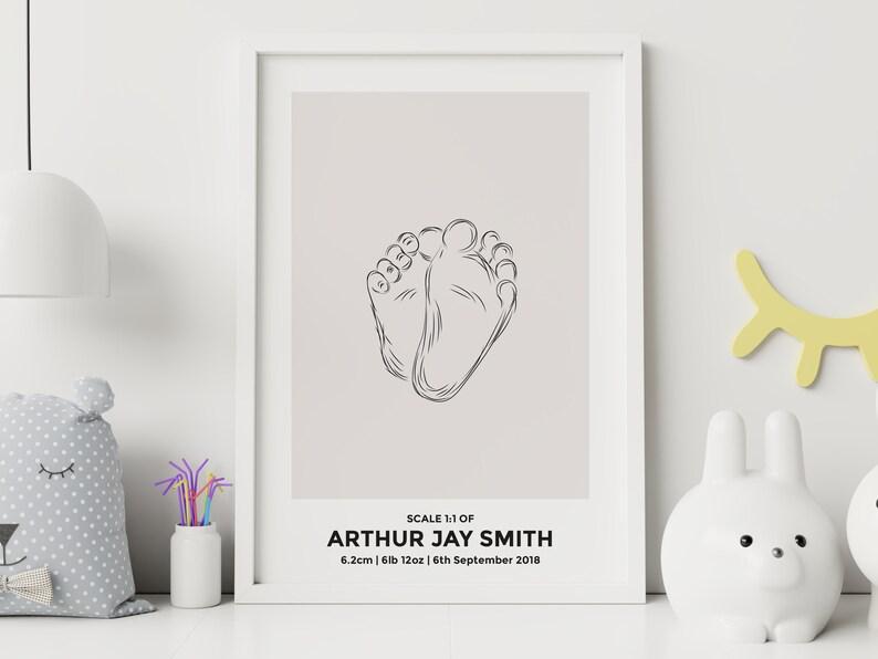 The Birth Poster In Scale 1:1 | Baby Feet Sketch | Customised Newborn Poster | Nursery Wall Art | Personalized Baby Poster | Baby Poster