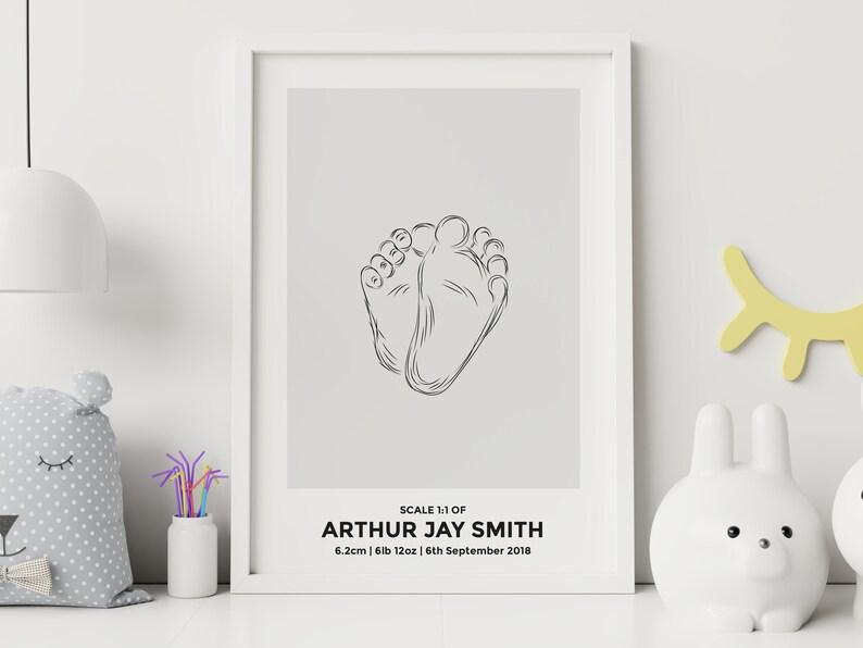 The Birth Poster In Scale 1:1 | Baby Feet Sketch | Customised Newborn Poster | Nursery Wall Art | Personalized Baby Poster | Baby Poster