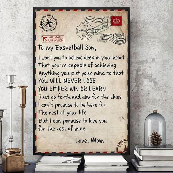 To My Basketball Son I Want You To Believe Deep In Your Heart Portrait Poster & Canvas Gift For Son From Mom Home Decor Wall Art Visual Art