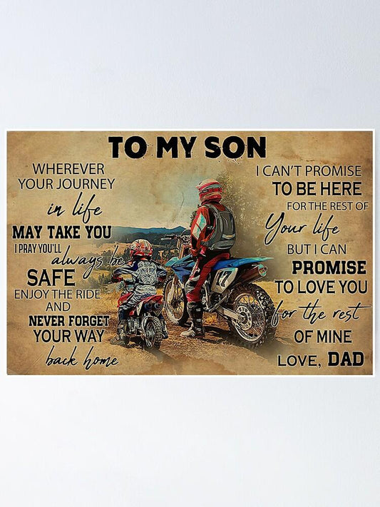 To My Son Motorcycle Riding Wherever Your Journey In Life May Take You I Pray You'll Always Be Safe Landscape Poster & Canvas Gift For Son Home Decor Wall Art Visual Art