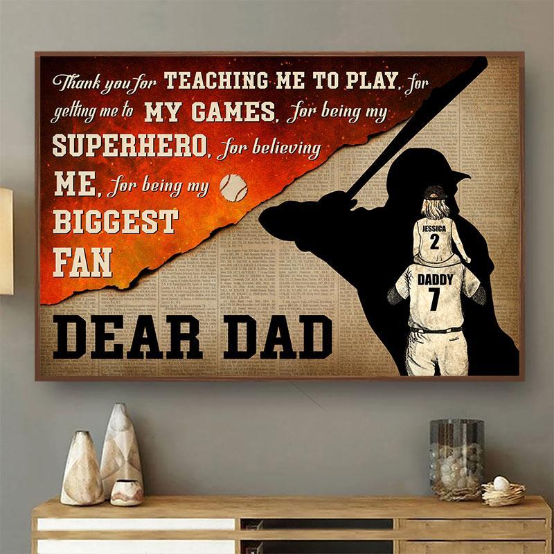Personalized Baseball Dear Dad Thank You Poster & Canvas Gift For Dad Family Birthday, Gift For Baseball Lover Home Decor Wall Art