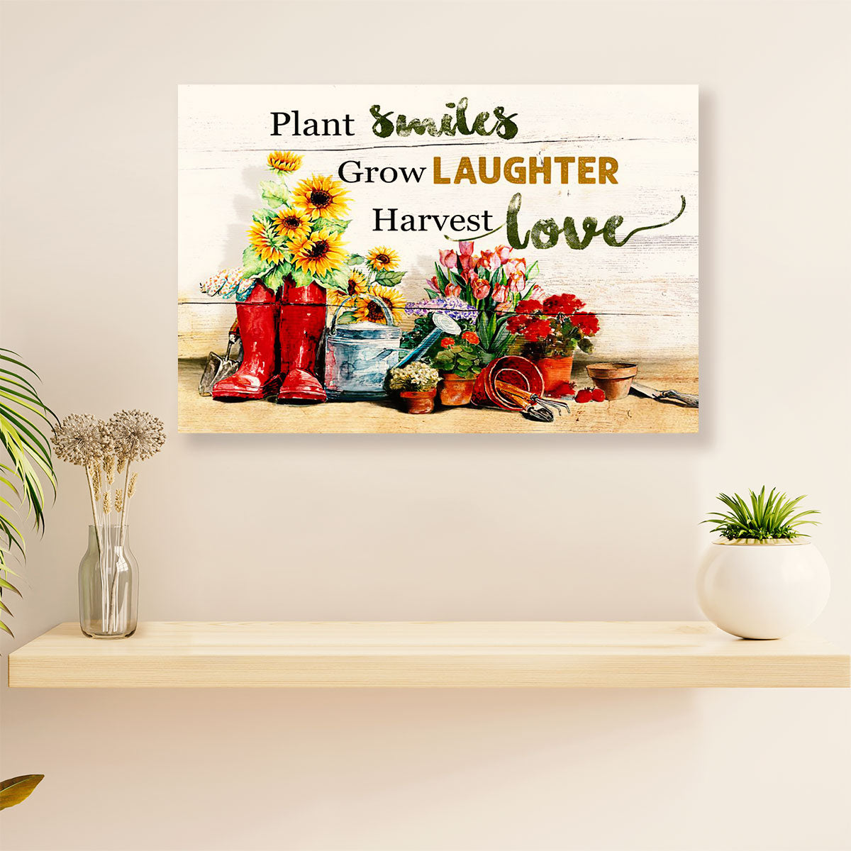 Gardening Poster Home Décor Wall Art | Smile Laughter love | Gift for Gardener, Plants Lover