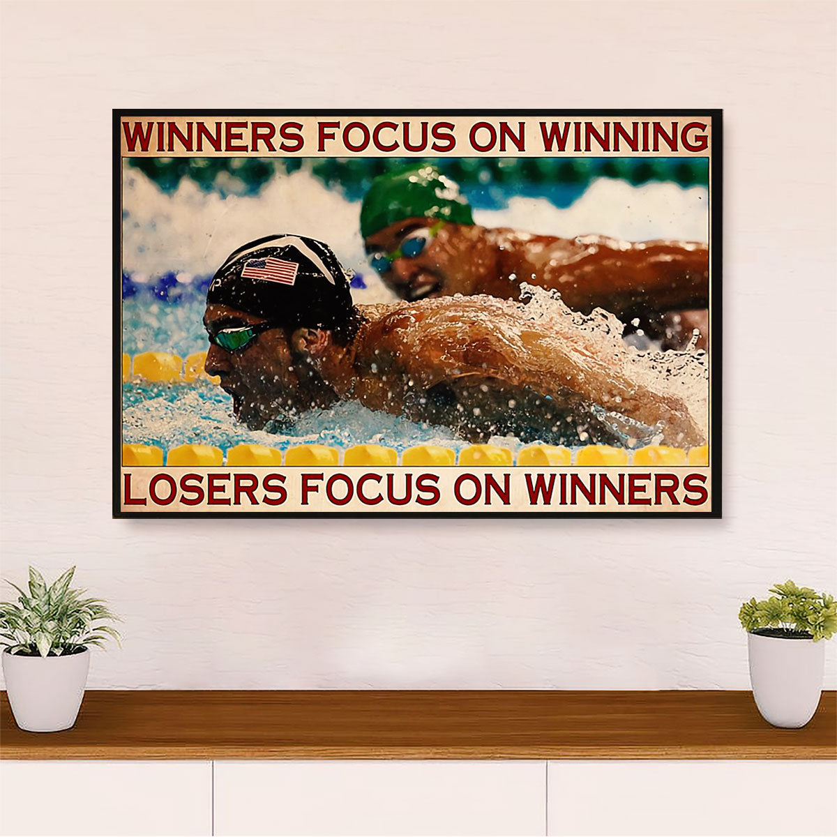 Swimming Poster Room Wall Art | Winners focus on Winning | Gift for Swimmer