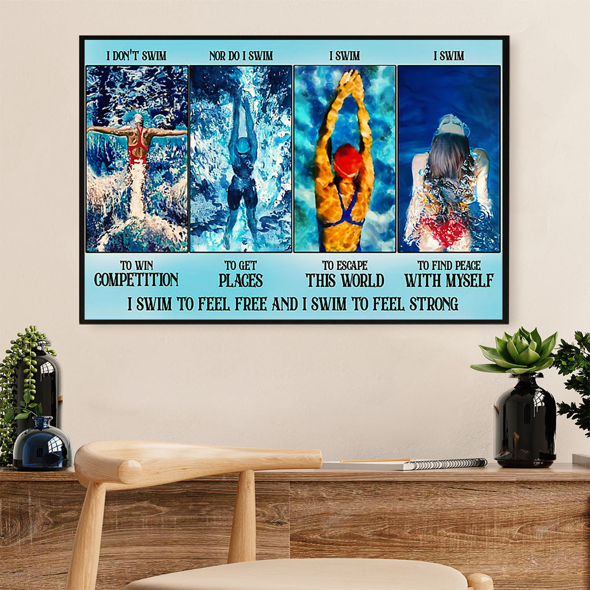 Swimming Poster Room Wall Art | Find Peace | Gift for Swimmer