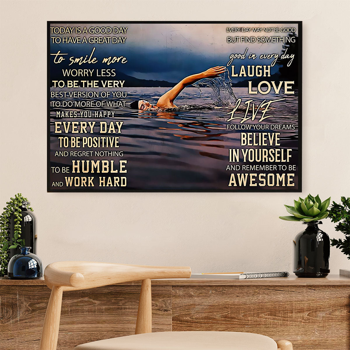 Swimming Poster Room Wall Art | Believe in Yourself | Gift for Swimmer