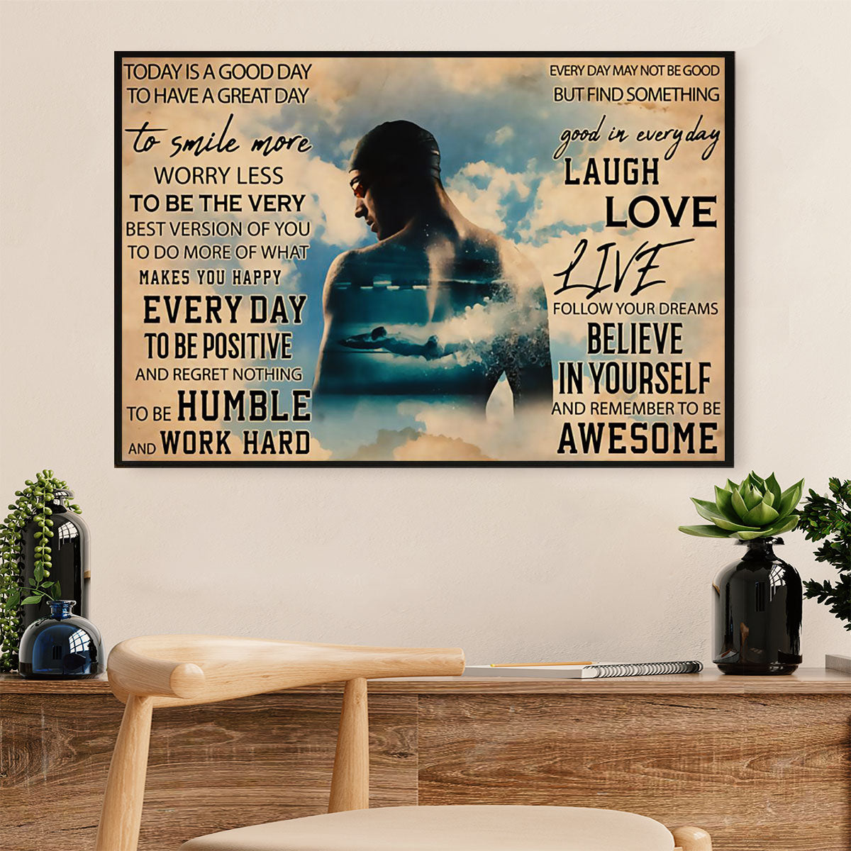 Swimming Poster Room Wall Art | Laugh Love Live | Gift for Swimmer