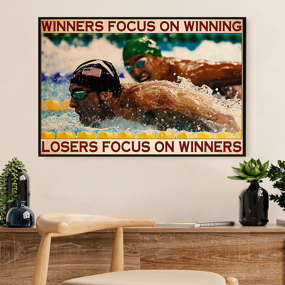 Swimming Poster Room Wall Art | Winners focus on Winning | Gift for Swimmer