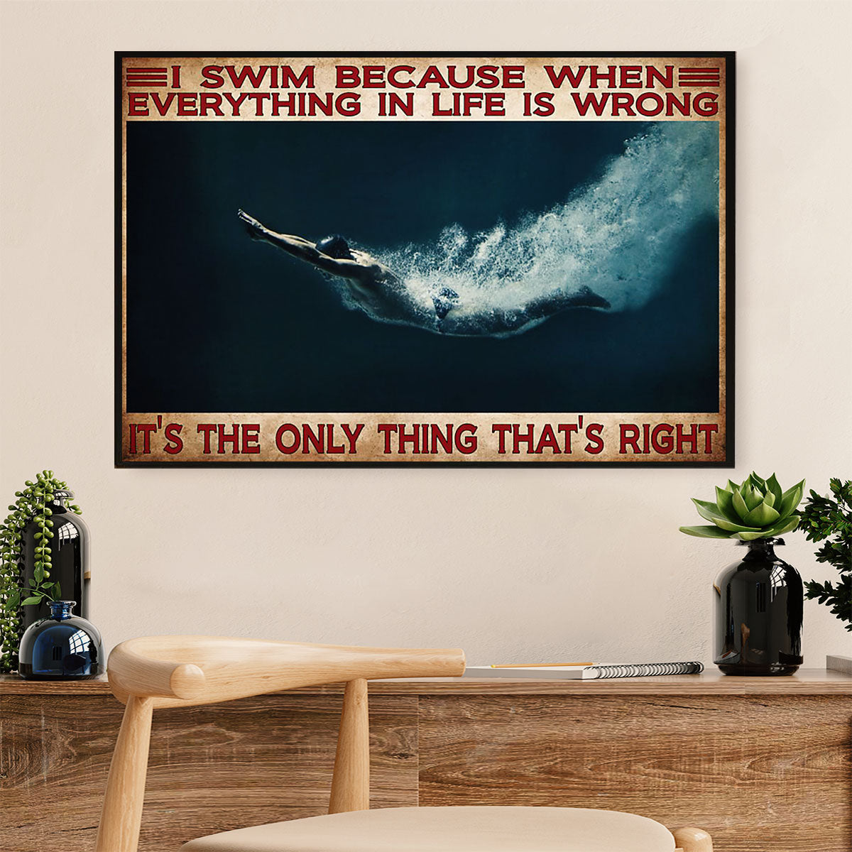 Swimming Poster Room Wall Art | I Swim Because | Gift for Swimmer