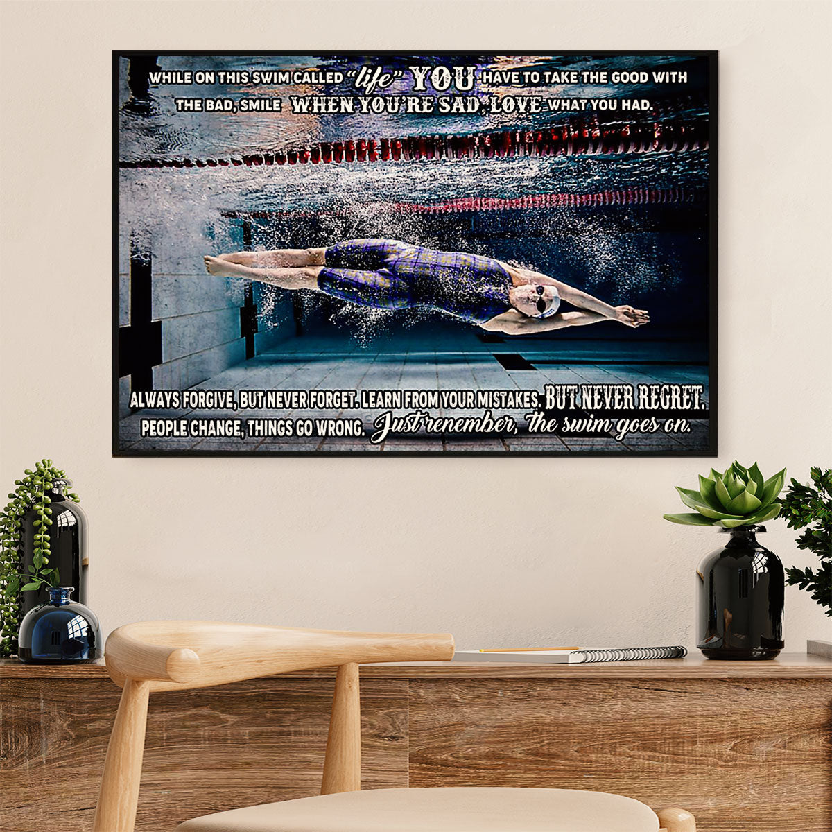 Swimming Poster Room Wall Art | Never Regret | Gift for Swimmer