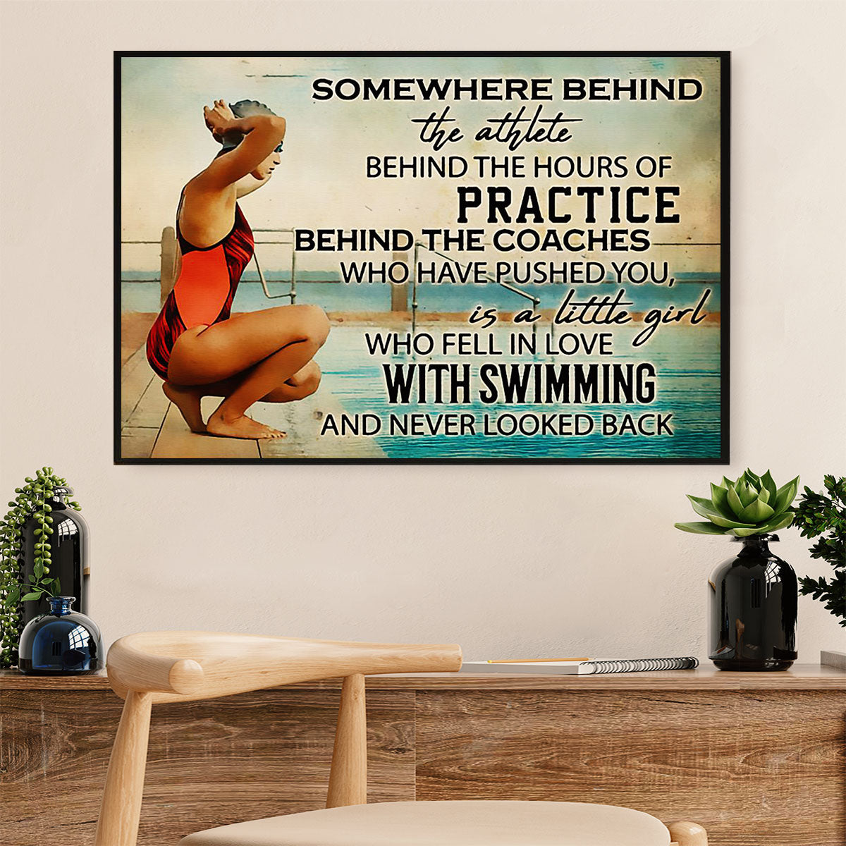 Swimming Poster Room Wall Art | Fell in Love with Swimming | Gift for Swimmer