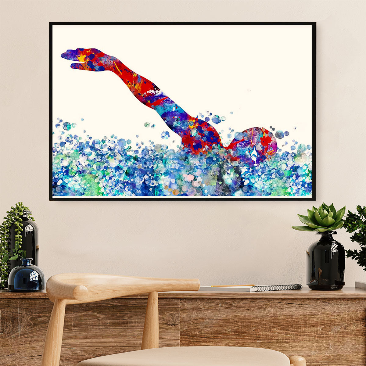 Swimming Poster Room Wall Art | Watercolor Swimmer | Gift for Swimmer
