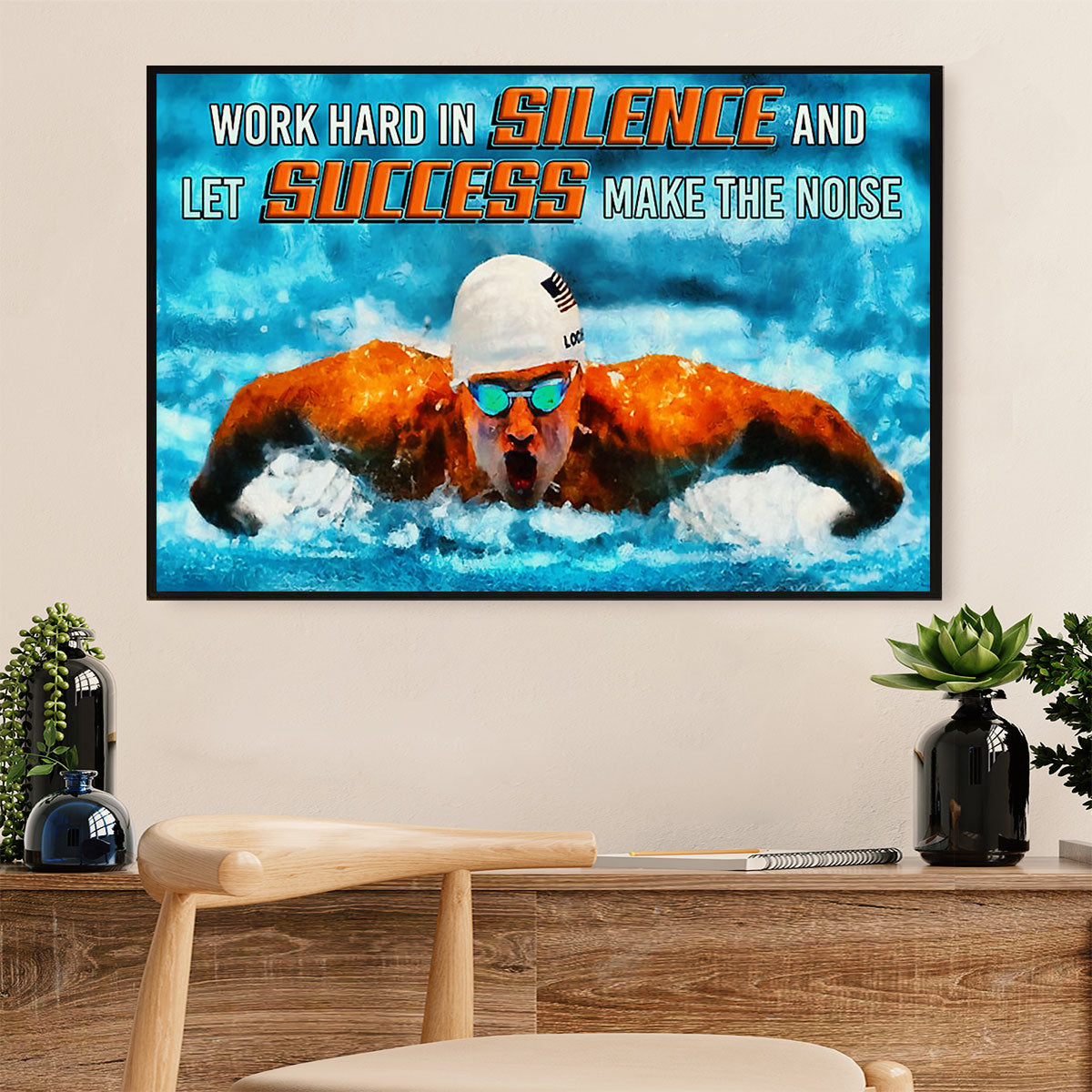 Swimming Poster Room Wall Art | Let Success Make Noise | Gift for Swimmer