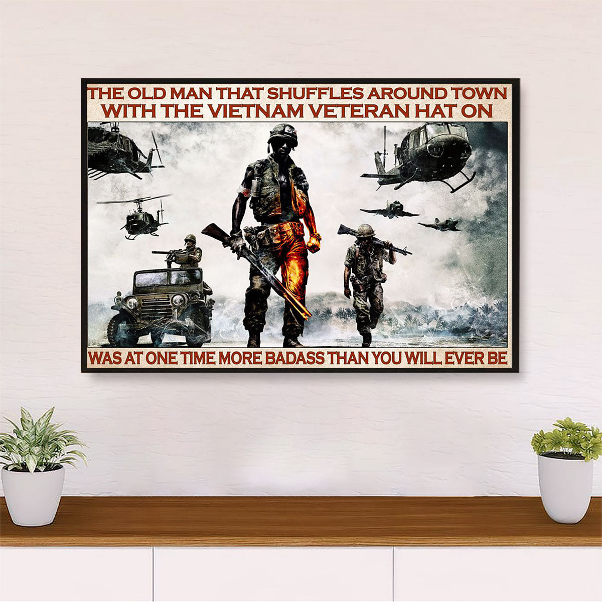 US Army Military Canvas Wall Art Prints | Old Man Viet Nam Veteran | American Independence Day Gift for Soldiers