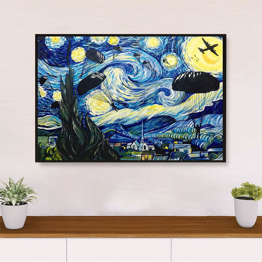 US Army Military Canvas Wall Art Prints | Starry Night Paratroopers | American Independence Day Gift for Soldiers