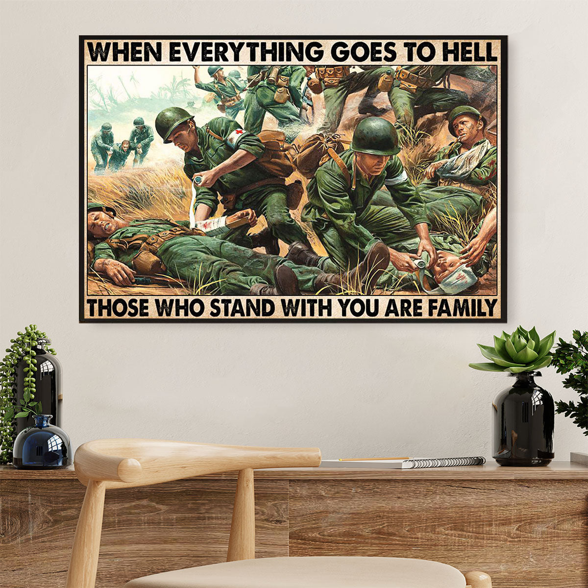 US Army Military Canvas Wall Art Prints | Everything Goes To Hell | American Independence Day Gift for Soldiers