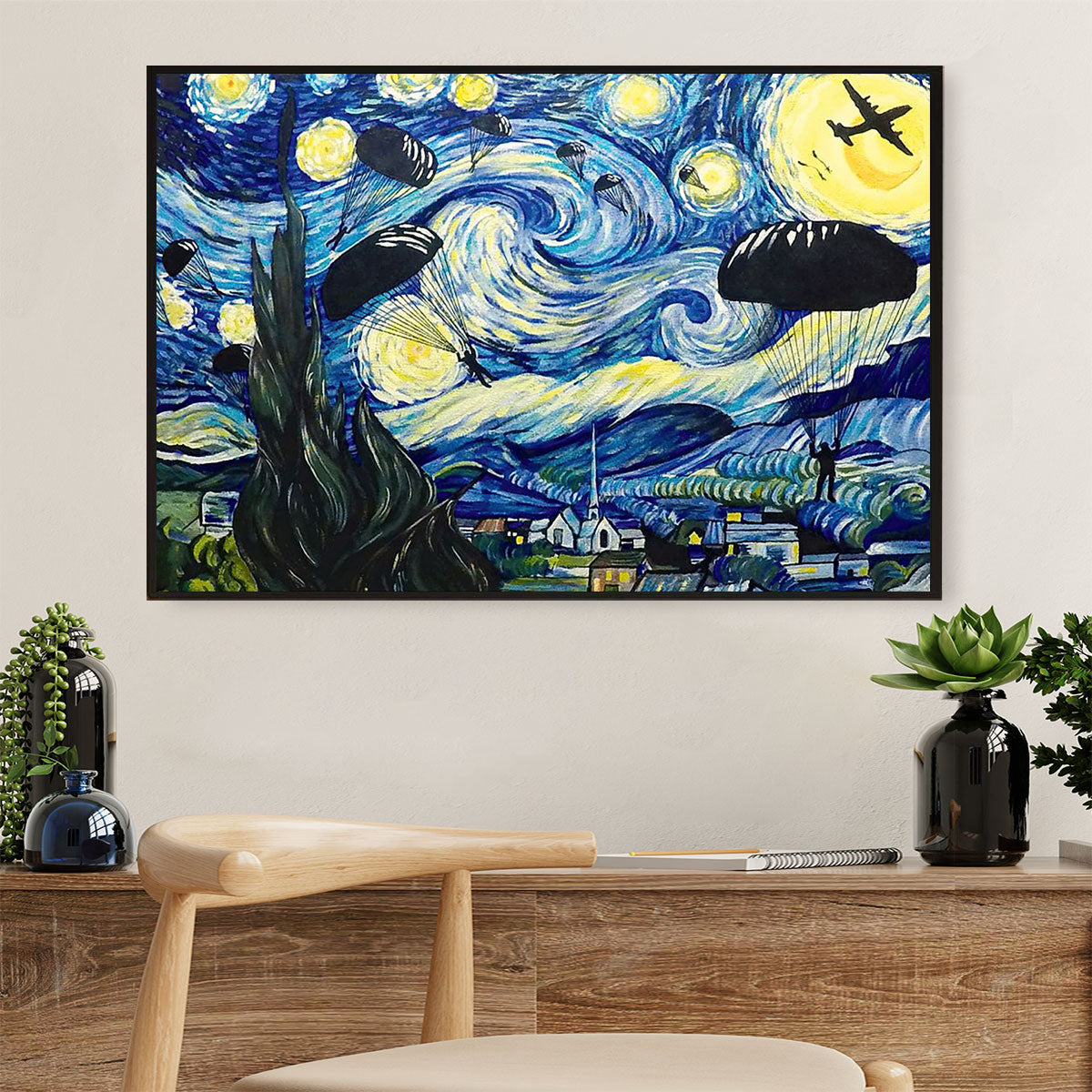 US Army Military Canvas Wall Art Prints | Starry Night Paratroopers | American Independence Day Gift for Soldiers