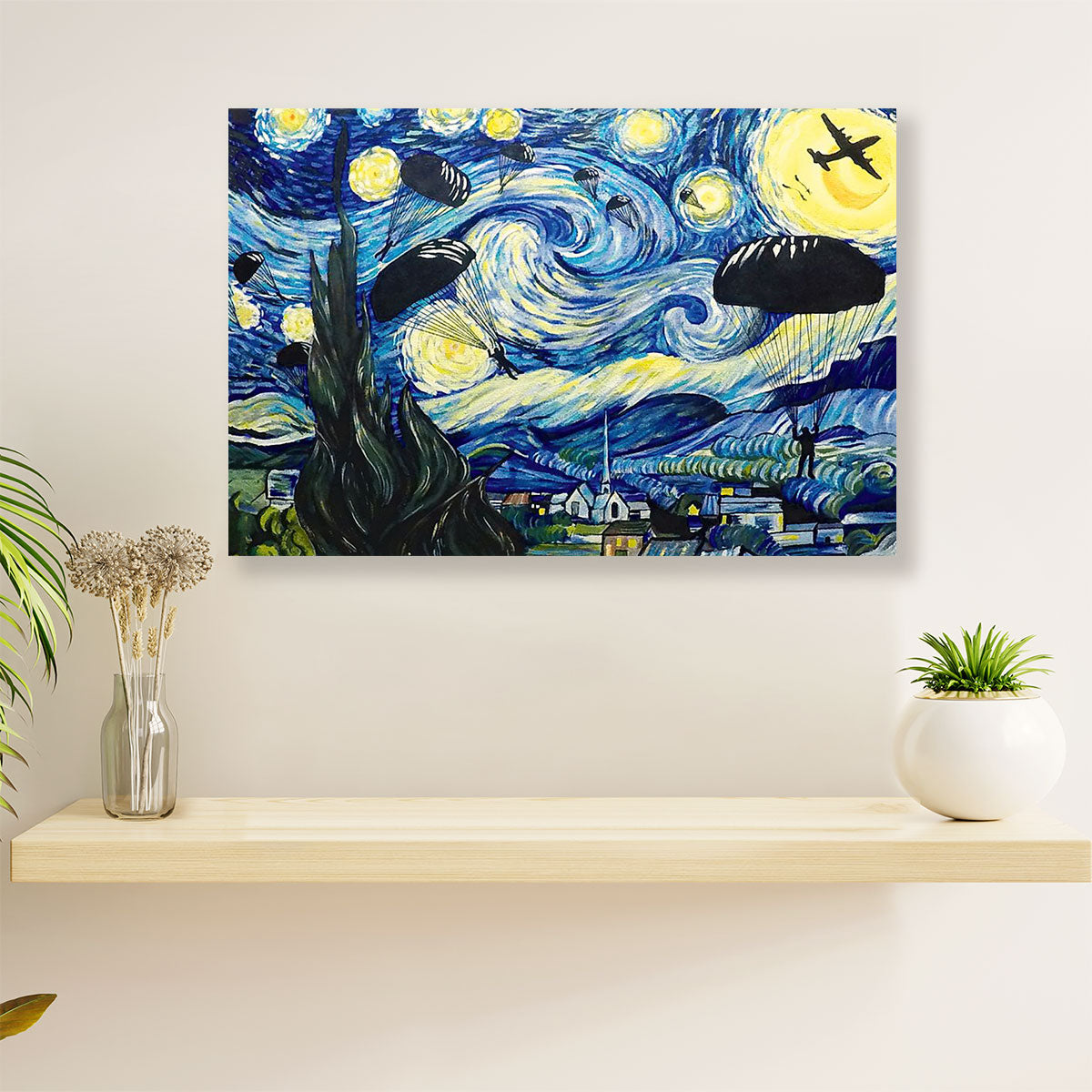 US Army Military Canvas Wall Art Prints | Starry Night Paratroopers | American Independence Day Gift for Soldiers