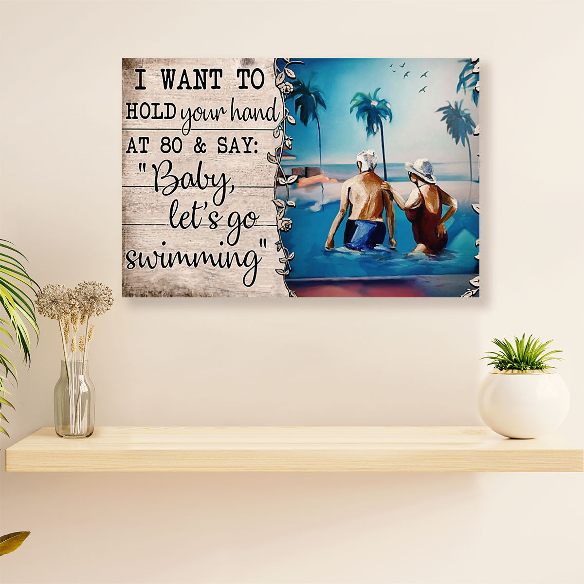 Swimming Poster Room Wall Art | Happy Old Couple | Gift for Swimmer