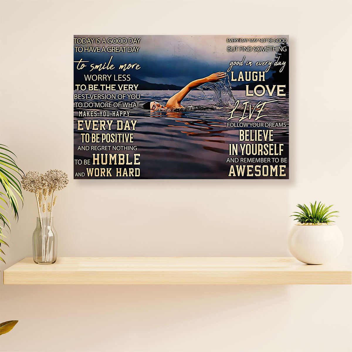 Swimming Poster Room Wall Art | Believe in Yourself | Gift for Swimmer