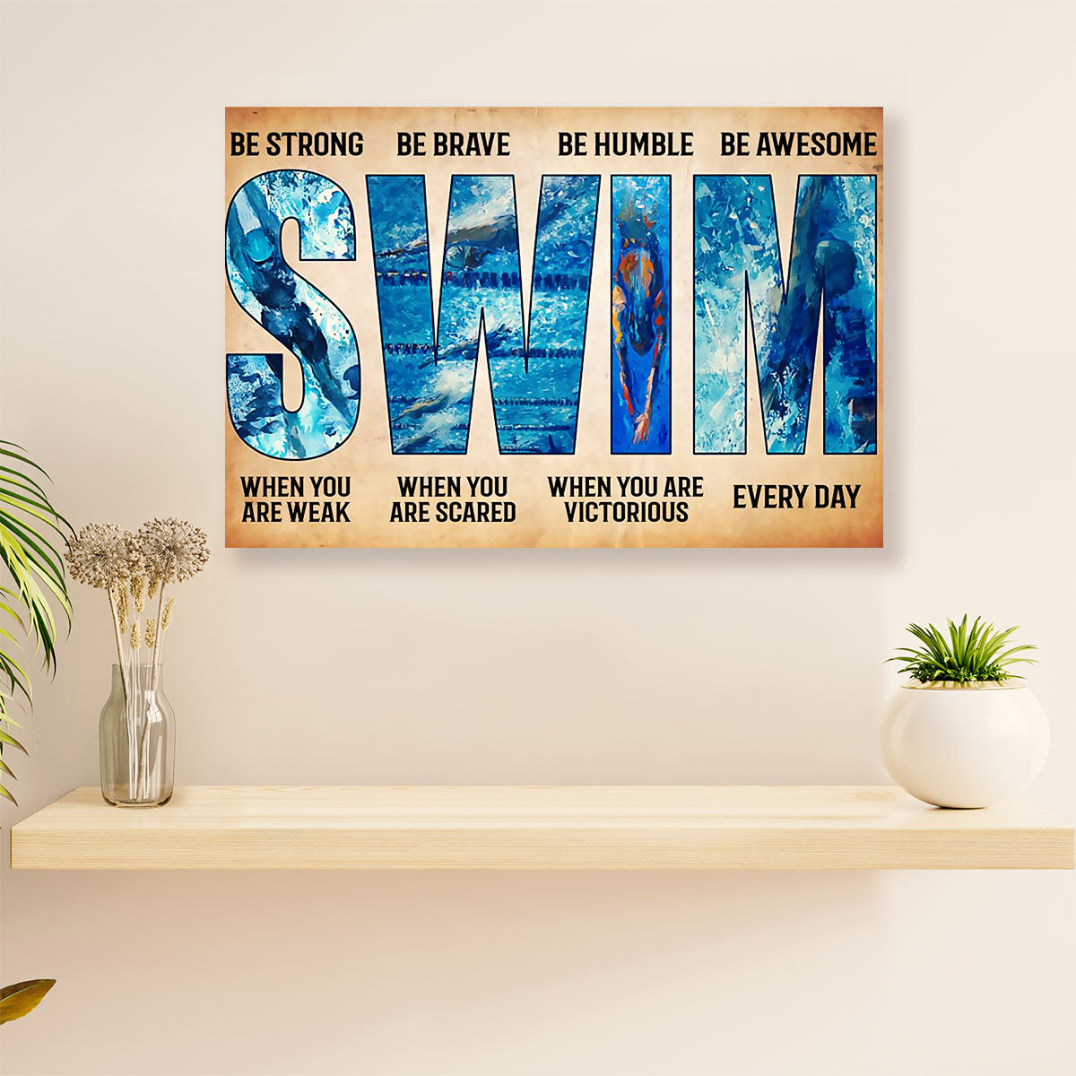 Swimming Poster Room Wall Art | Strong Brave Swimmer | Gift for Swimmer