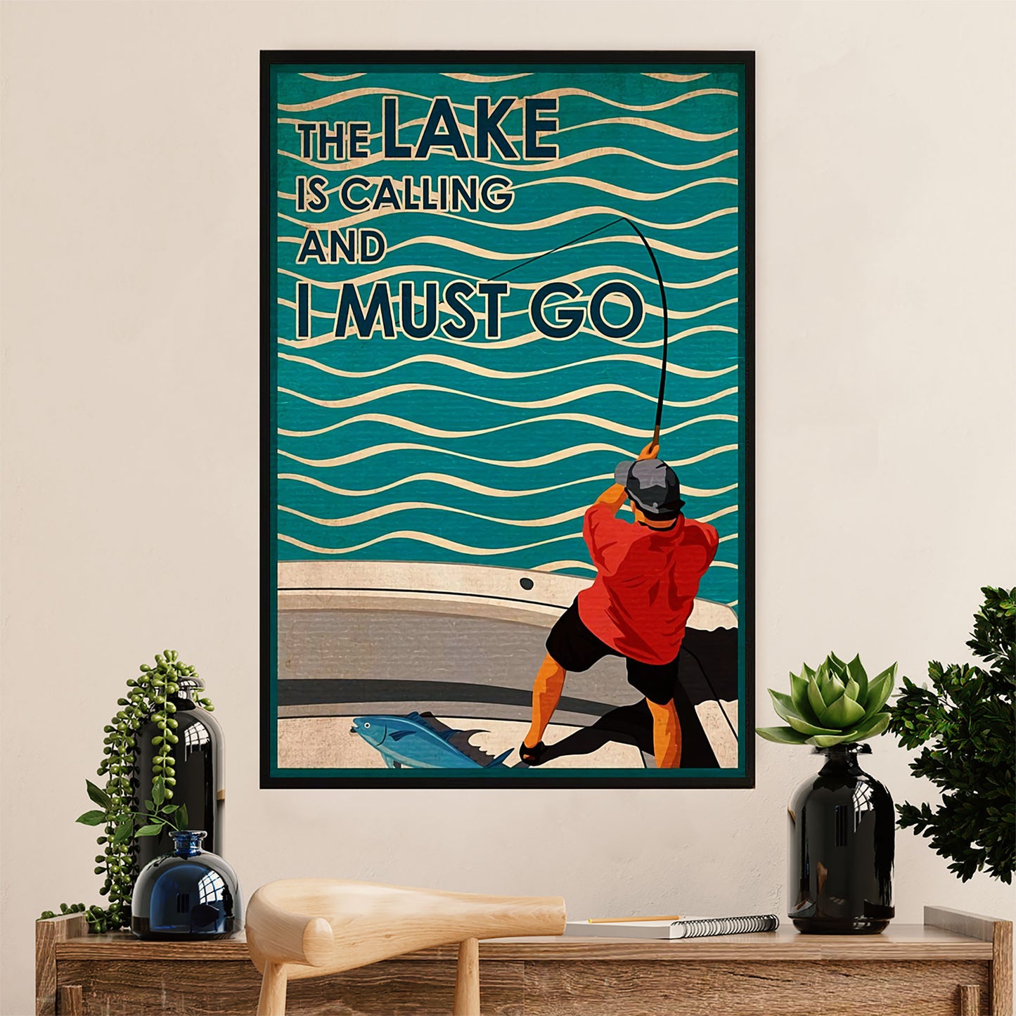 Fishing Poster Room Wall Art Prints | Lake Is Calling | Vintage Gift for Fisherman
