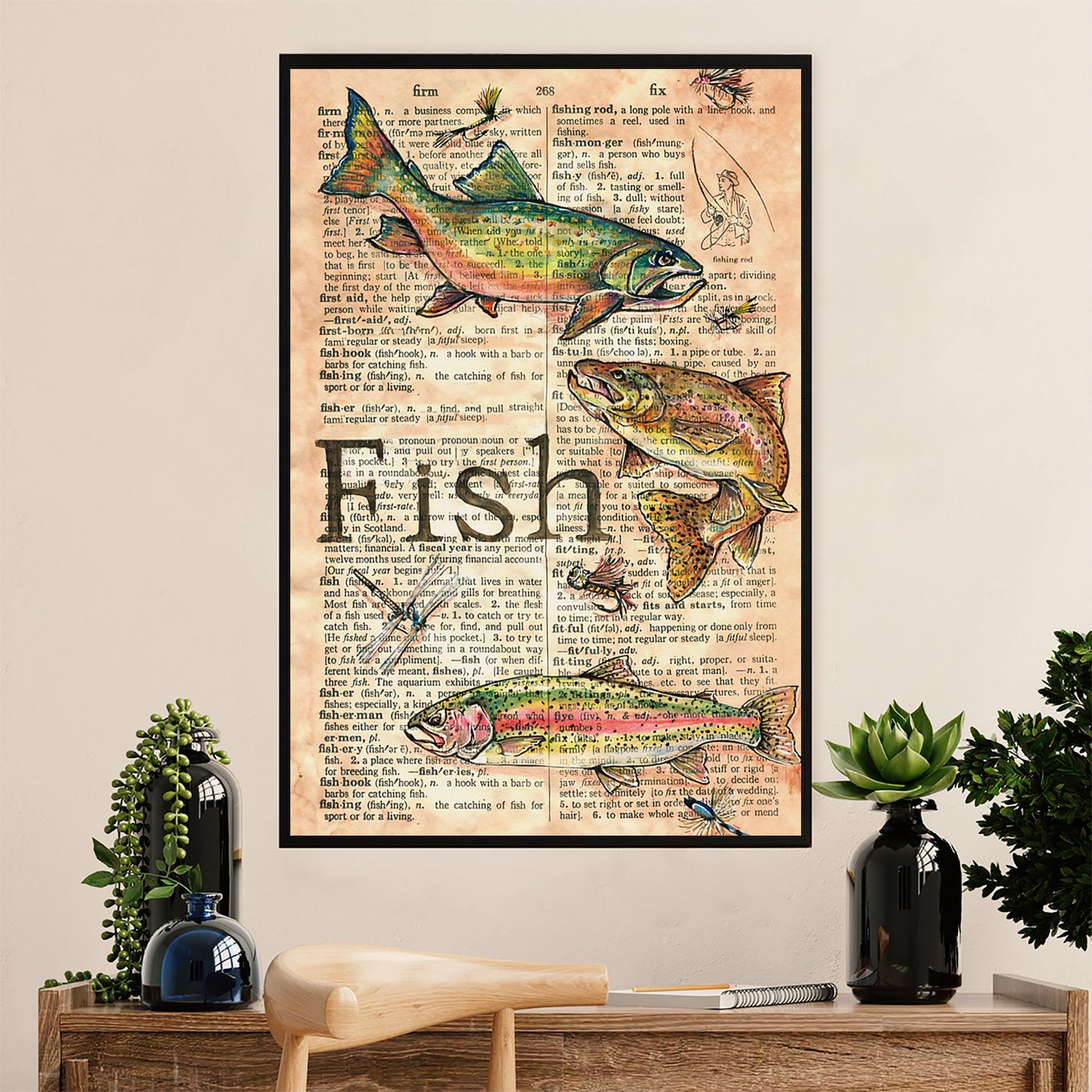Fishing Poster Room Wall Art Prints | Fish Definition | Vintage Gift for Fisherman