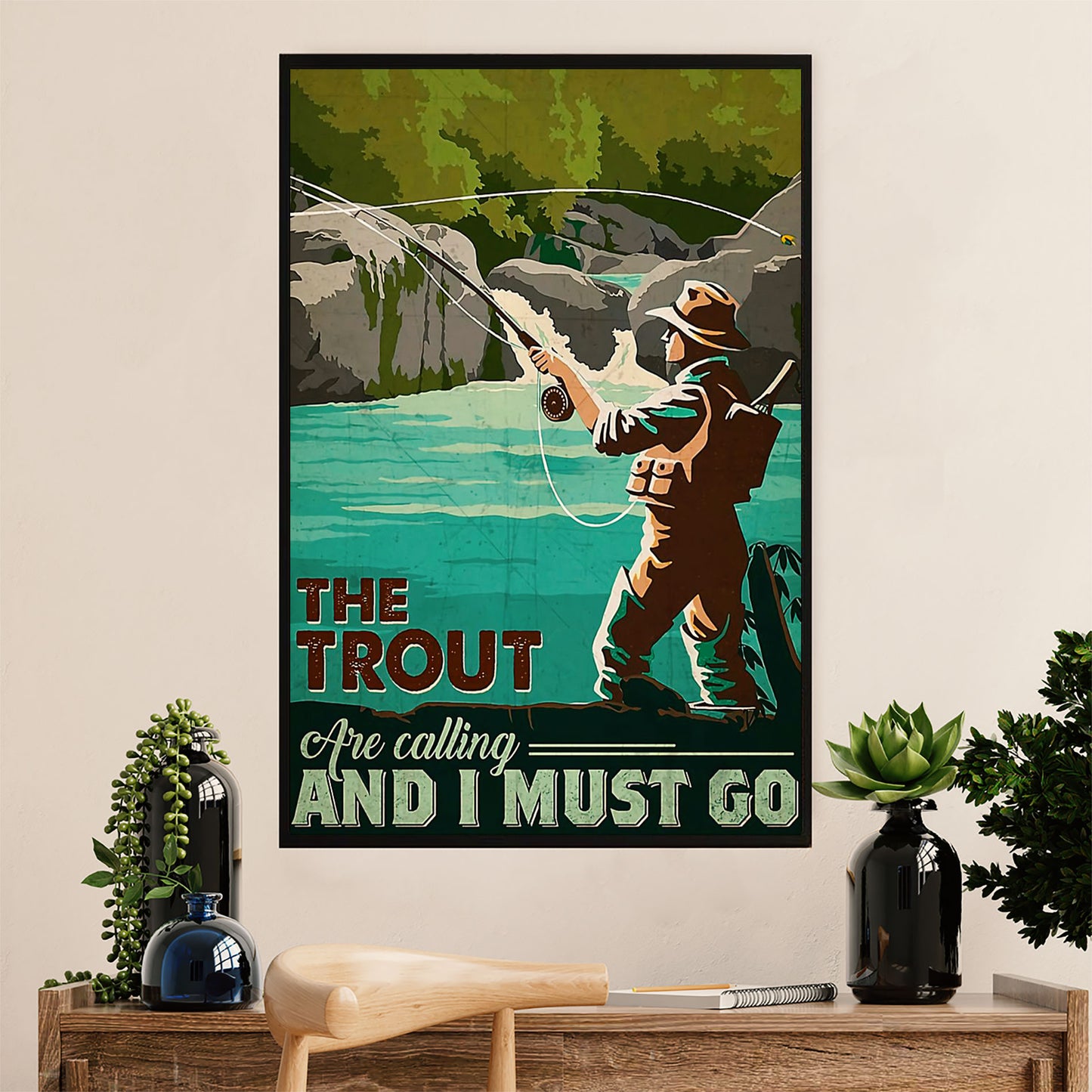 Fishing Poster Room Wall Art Prints | The Trout Are Calling | Vintage Gift for Fisherman