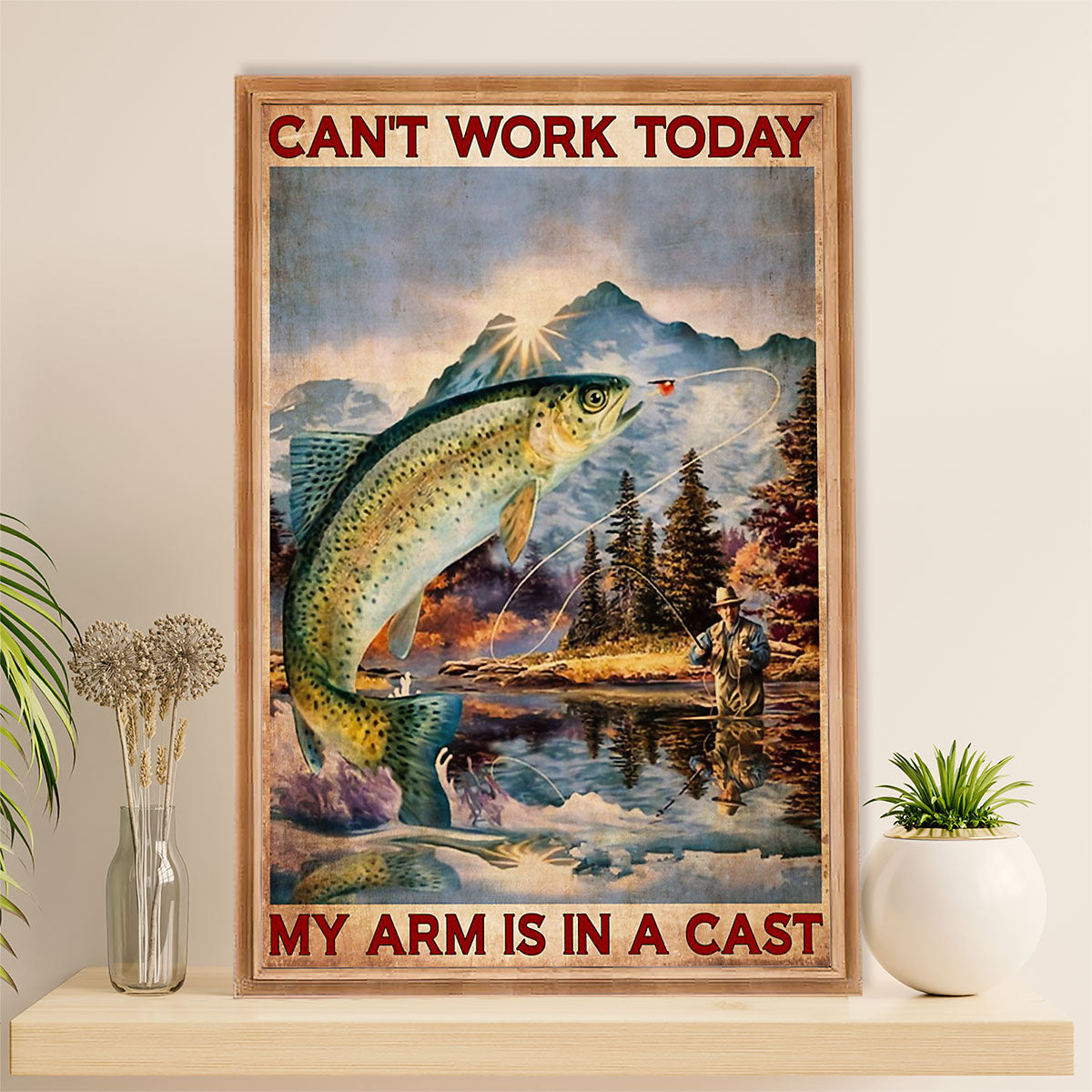 Fishing Poster Room Wall Art Prints | Cant Work Today | Vintage Gift for Fisherman