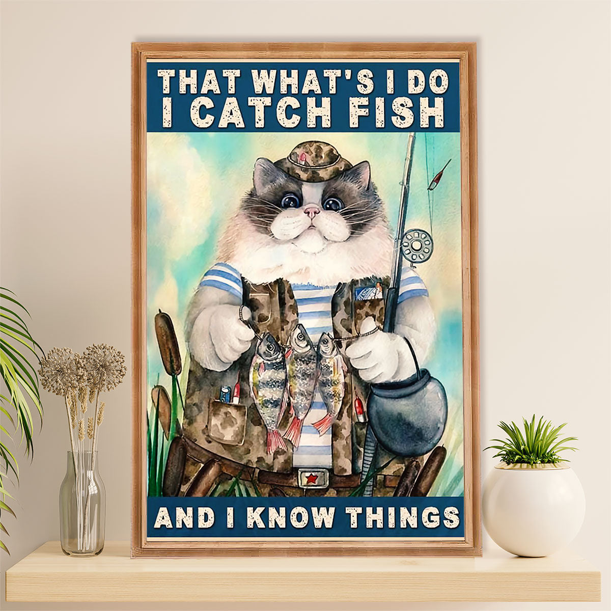 Fishing Poster Room Wall Art Prints | Catch Fish Know Things | Vintage Gift for Fisherman
