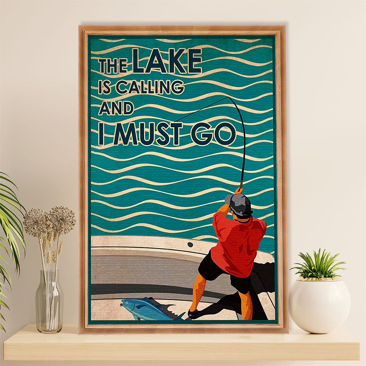 Fishing Poster Room Wall Art Prints | Lake Is Calling | Vintage Gift for Fisherman