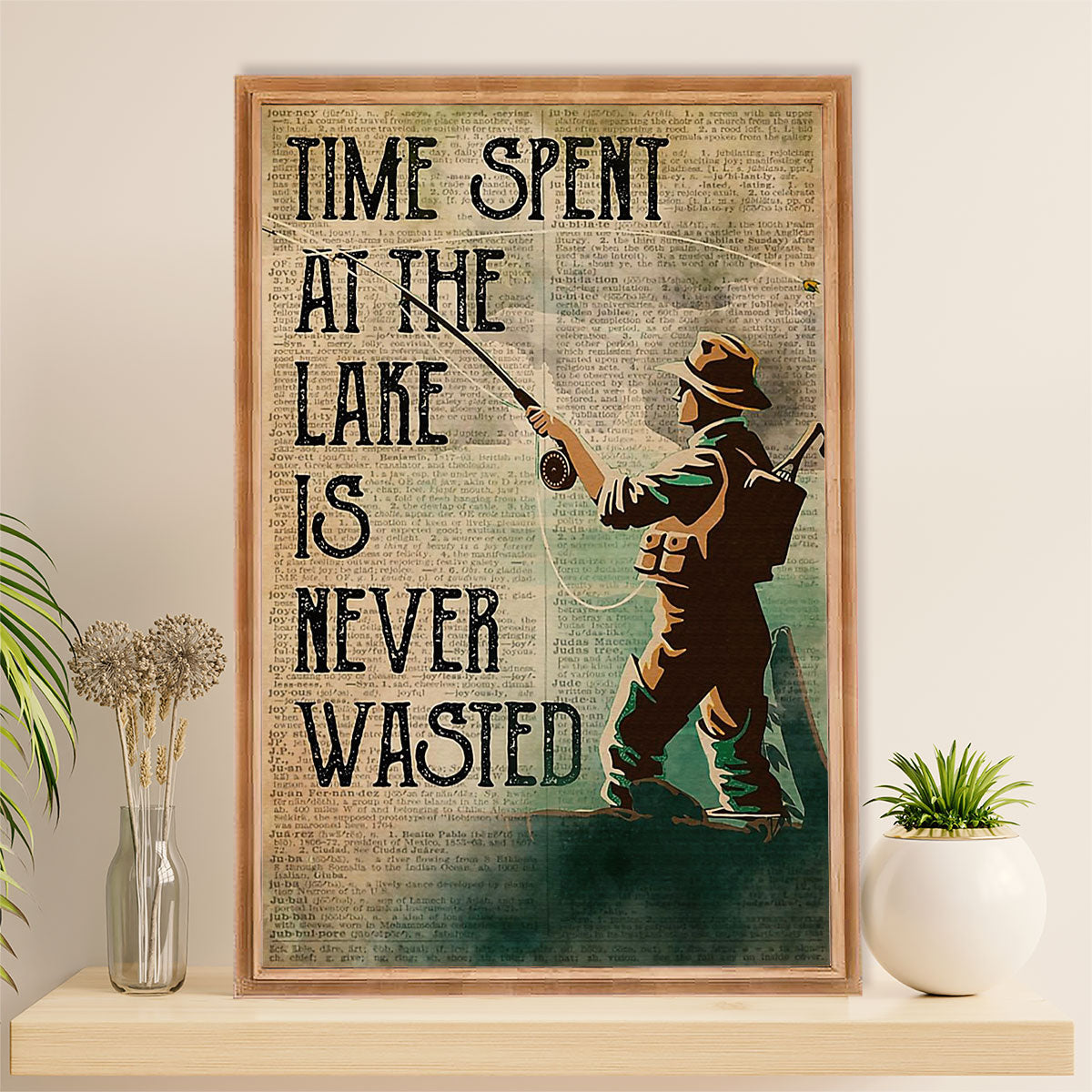 Fishing Poster Room Wall Art Prints | Time Spent At Lake | Vintage Gift for Fisherman