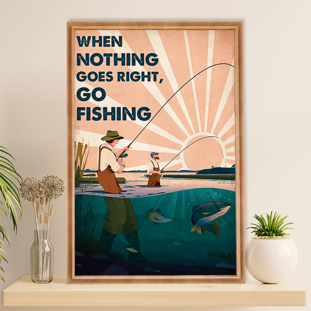 Fishing Poster Room Wall Art Prints | Men Go Fishing | Vintage Gift for Fisherman