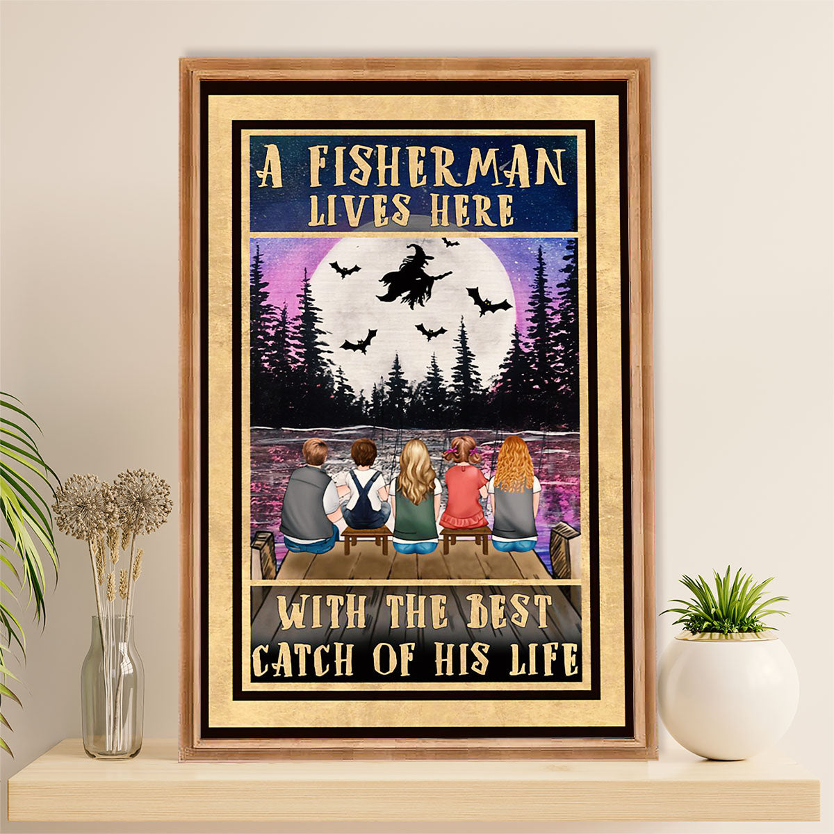 Fishing Poster Room Wall Art Prints | Fisherman Lives Here | Vintage Gift for Fisherman