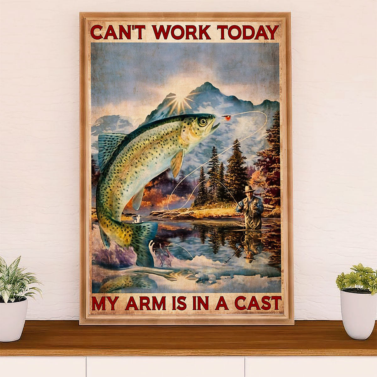 Fishing Poster Room Wall Art Prints | Cant Work Today | Vintage Gift for Fisherman