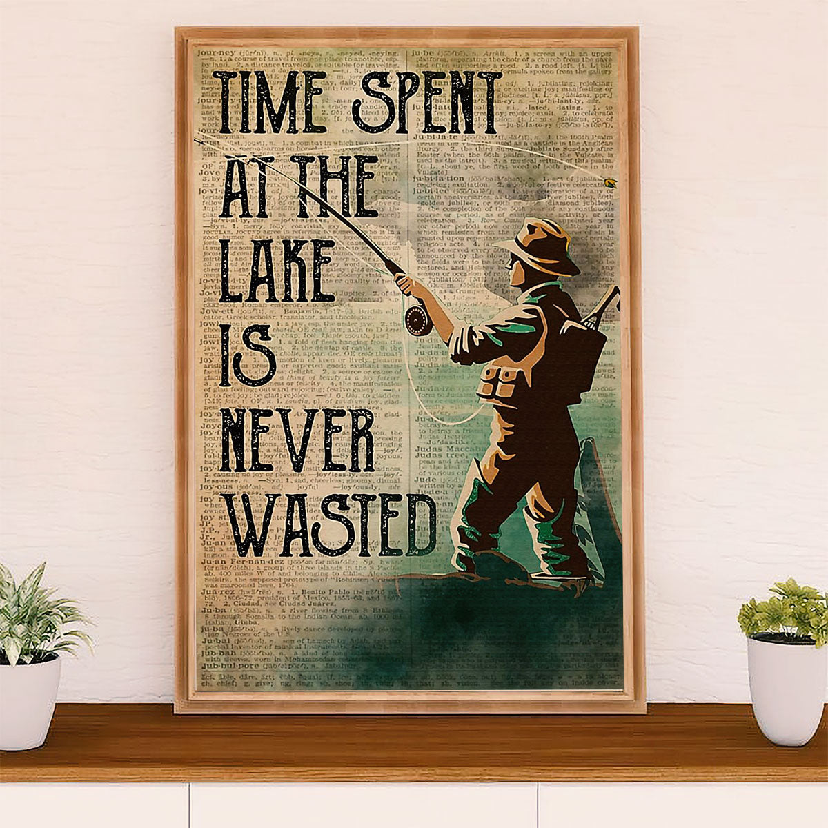 Fishing Poster Room Wall Art Prints | Time Spent At Lake | Vintage Gift for Fisherman