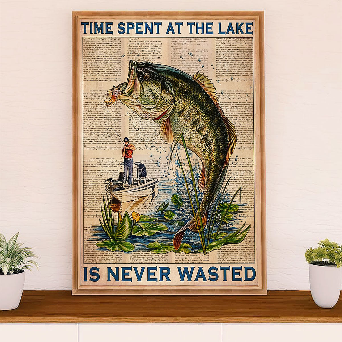 Fishing Poster Room Wall Art Prints | Time Spent At Lake | Vintage Gift for Fisherman